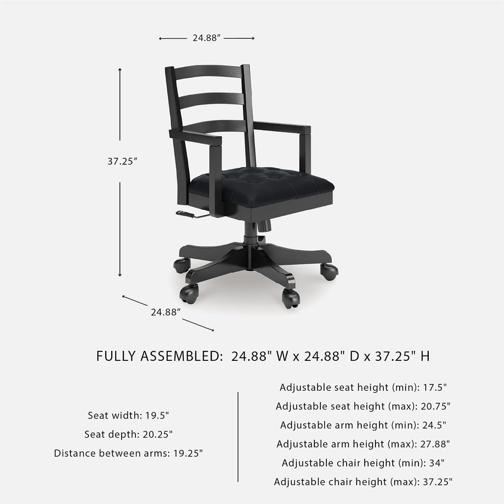 Signature Design by Ashley Wildenauer 1-Piece Swivel Desk Chair, Black | Wood swivel desk chair, Classic ladder back design, Foam cushioned seat, Durable black polyester fabric