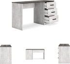 Signature Design by Ashley Farmhouse Desk with Drawers, 54", White & Gray | Engineered wood, 3 smooth-gliding drawers, Fully finished back, 19 in depth, Modern farmhouse style, Shawburn Series