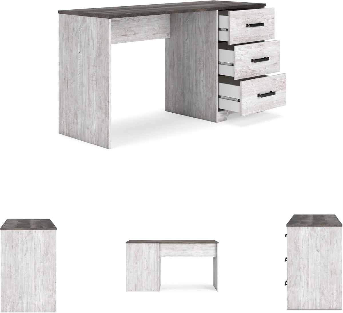 Signature Design by Ashley Farmhouse Desk with Drawers, 54", White & Gray | Engineered wood, 3 smooth-gliding drawers, Fully finished back, 19 in depth, Modern farmhouse style, Shawburn Series
