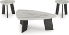 Signature Design by Ashley Lilyberg 3 Piece Coffee Table Set, Black Legs | Engineered wood and decorative laminate, Replicated Carrara marble top, Triangular modern coffee table set, Living room use