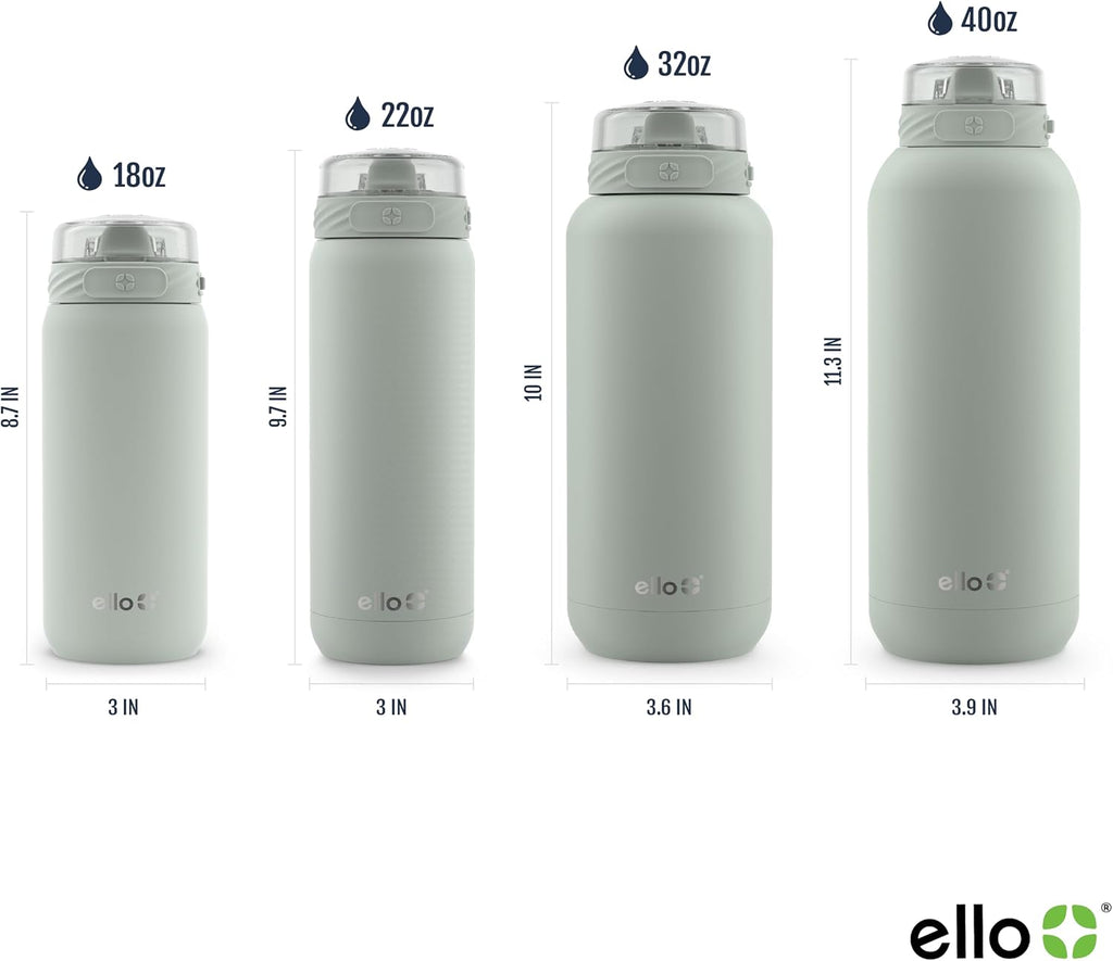 Ello Cooper 22oz Insulated Stainless Steel Water Bottle with Straw, Sage