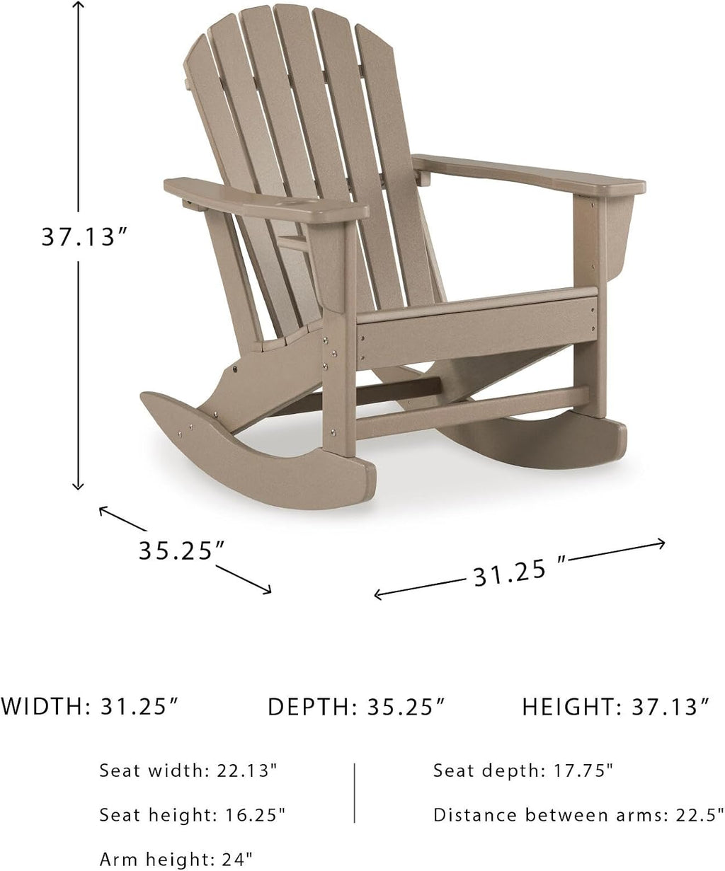 Signature Design by Ashley Sundown Treasure HDPE Outdoor Rocking Chair | All-weather HDPE resin Adirondack chair with built-in cup holder, Classic slat-back design for porches and patios