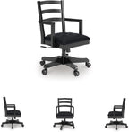 Signature Design by Ashley Wildenauer 1-Piece Swivel Desk Chair, Black | Wood swivel desk chair, Classic ladder back design, Foam cushioned seat, Durable black polyester fabric