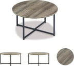Signature Design by Ashley 3-Piece Living Room Coffee and End Table Set | Round coffee and square end tables, Laminate engineered wood, Dark metallic frames, Contemporary style, Wadeworth Series