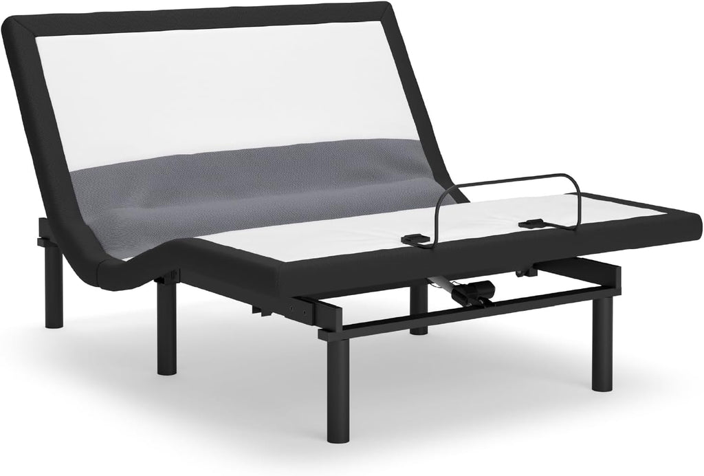 Signature Design by Ashley Adjustable Bed Frame Full Size with Audio | Sturdy metal adjustable bed with lumbar support, Built-in massage and wireless speakers, Charcoal gray upholstery