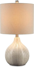 Signature Design by Ashley Rainermen Ceramic Table Lamp, 21", Off White | Textured herringbone base, Transparent white glaze, Hardback fabric drum shade, Bedside use, 92.5-inch cord, E26 socket