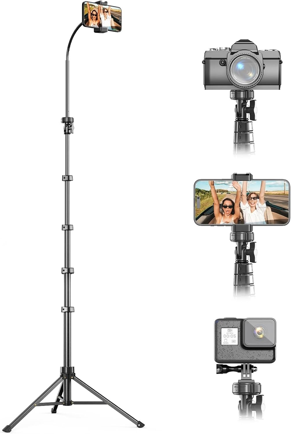 UBeesize 72" Phone Tripod & Selfie Stick, Camera Tripod Stand with Wireless Remote and Phone Holder,Compatible with iPhone Android, Perfect for Selfies/Video Recording/Live Streaming Black