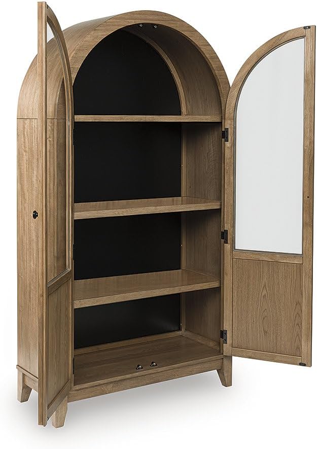 Signature Design by Ashley 74" Wood Glass Display Cabinet, Dagandale | Mango wood veneer construction, Natural and black finish, Spacious 4-tier china cabinet, Living room use