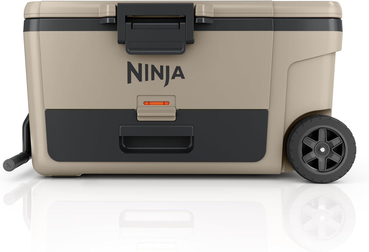 Ninja FrostVault™ 65qt Cooler with Wheels, Dry Storage Drawer, Birch Beige | Ninja FrostVault's 65-qt capacity holds 97 cans, keeps food cool & dry, and rolls easily on all-terrain wheels