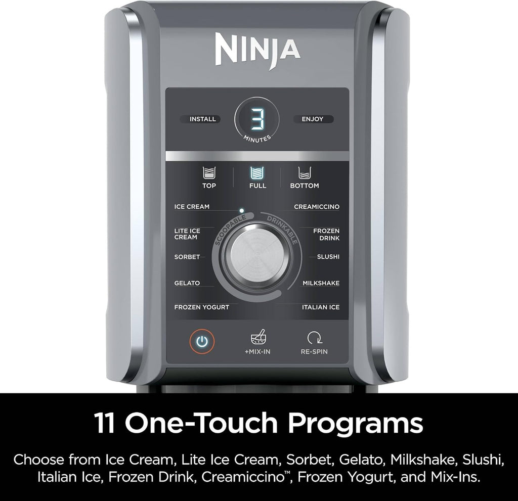 Ninja NC501 CREAMi Deluxe 11-in-1 Ice Cream & Frozen Treat Maker with 2 XL Family Size Pint Containers, Silver (Renewed)