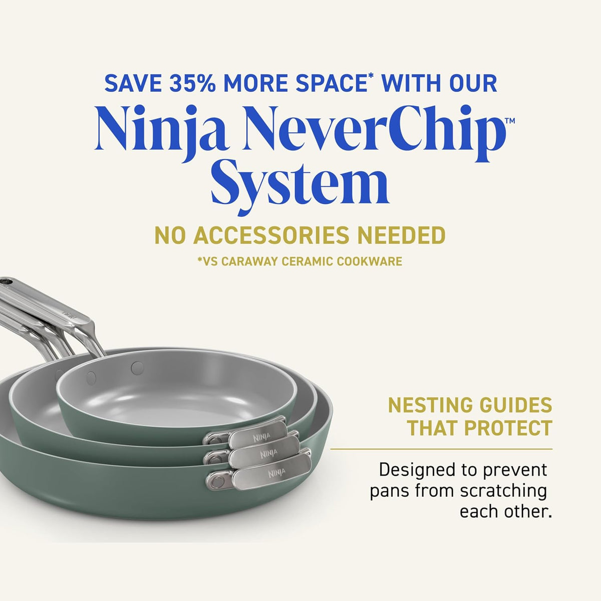 Ninja NeverQuit 3-Piece Ceramic Fry Pan Set, Iceland Blue, CQ13000BL4