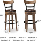 Signature Design by Ashley Pinnadel 30" Swivel Bar Height Barstool, Brown | Faux leather padded seat for easy cleanup, Sturdy wood, engineered wood, and metal frame, Built-in comfort footrest