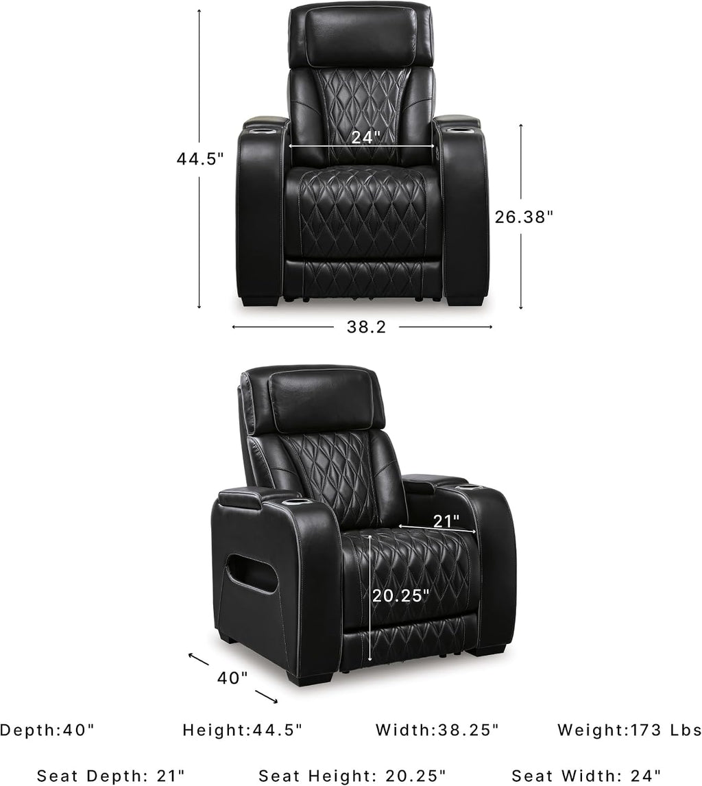 Signature Design by Ashley Leather Power Recliner Chair, Zero Gravity | Soothing air massage and heat, Extended ottoman with adjustable headrest, 250-lb weight capacity, Boyington Series
