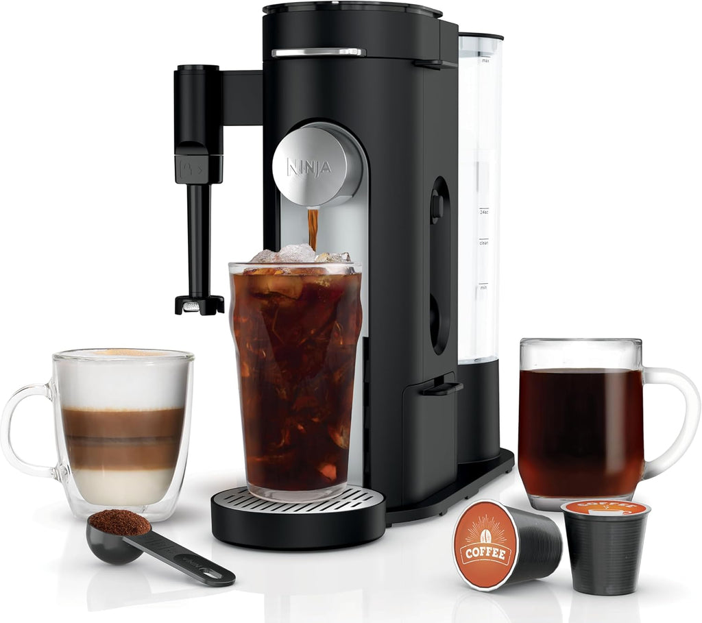Ninja Single Serve Coffee Maker - Combo Machine, K-Cup Pods and Grounds | 4 Styles of Brewing, up to 24 Oz Cup Sizes, 56 Oz Removable Reservoir, Black, PB051