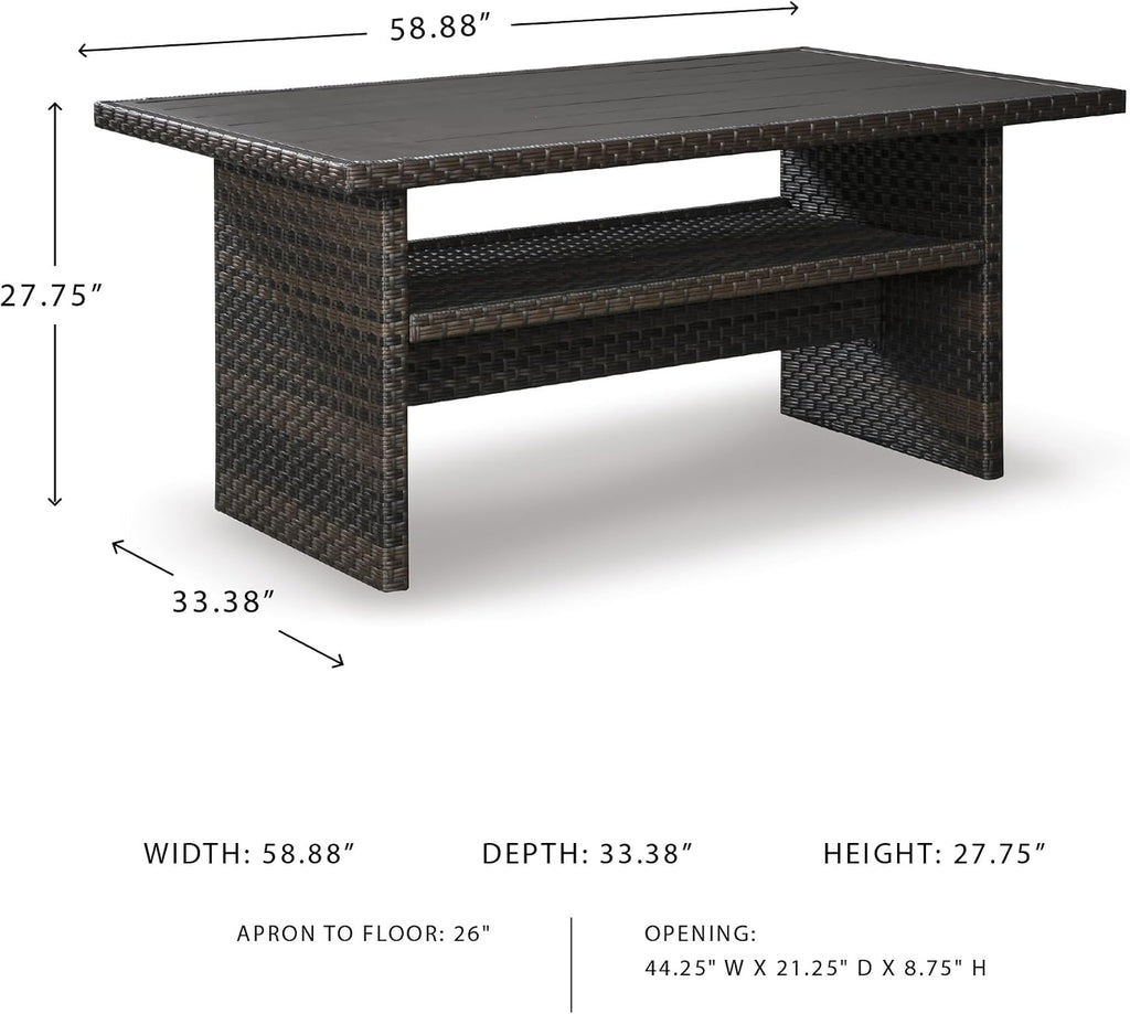 Signature Design by Ashley Outdoor Easy Isle Multi-Use Resin Wicker Patio Table, Dark Brown