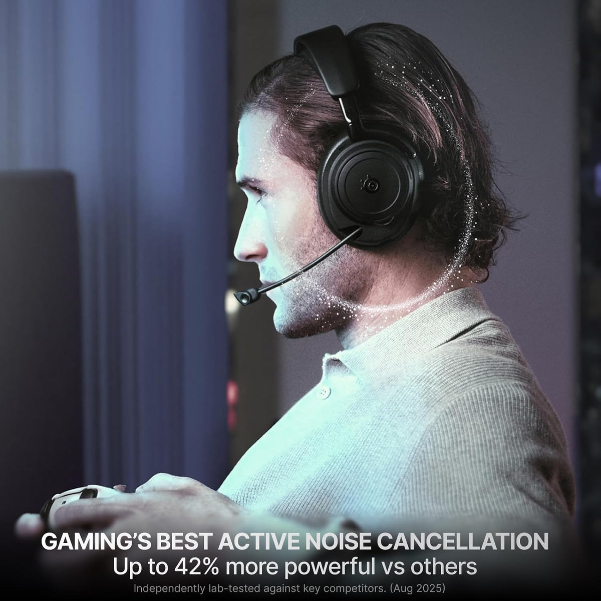 SteelSeries Arctis Nova Elite - Hi-Res Wireless Gaming Headset - 96kHz/24bit - Carbon Fiber Speakers - ANC - AI Noise Rejection - App - 2.4GHz + BT - Multi-Source Mix; OmniPlay PC+PS+Xbox - Sage&Gold
