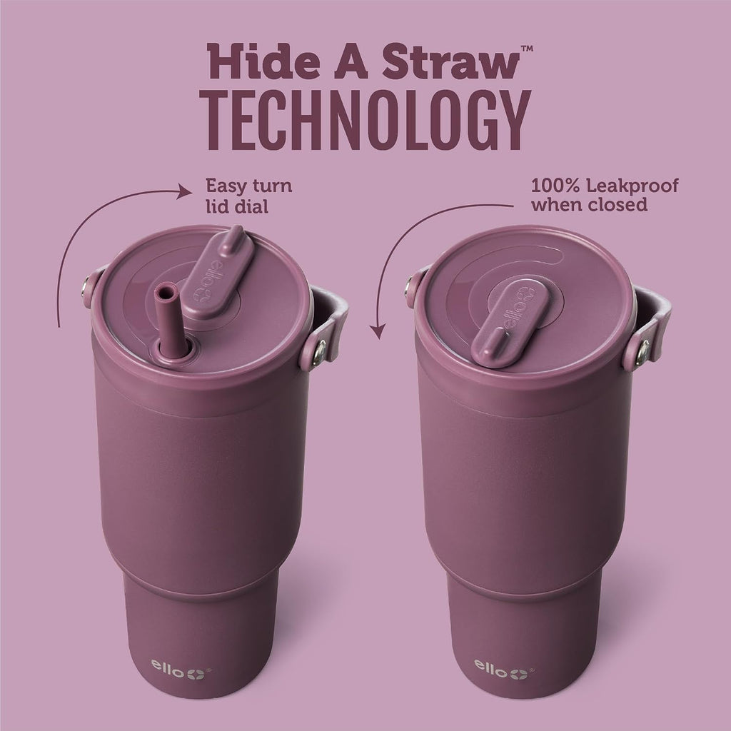 Ello Oasis Go+ 32oz Insulated Stainless Steel Tumbler with Straw, Rasberry