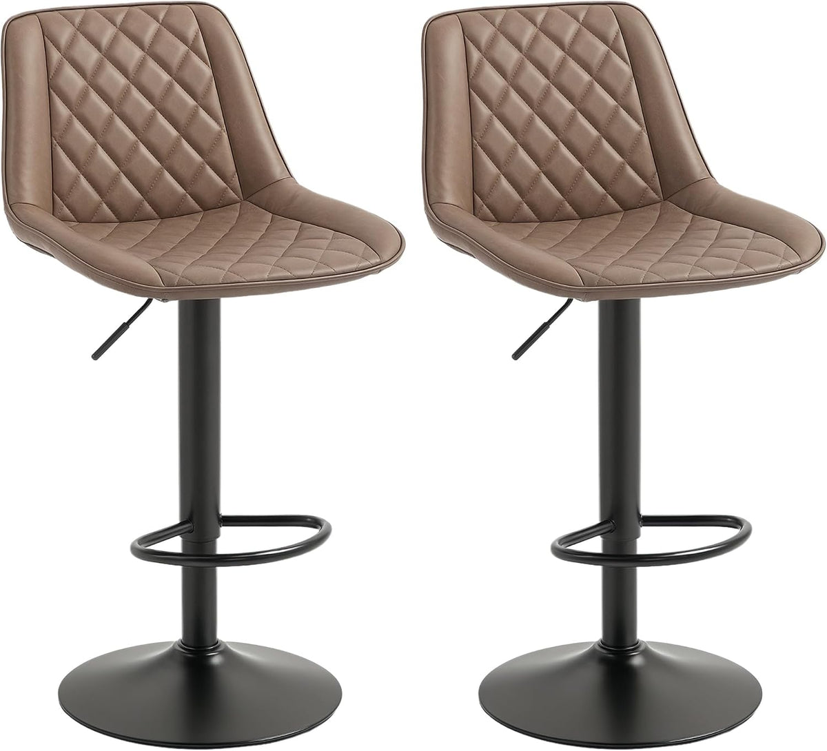 HOMCOM Bar Stools Set of 2 Retro Adjustable Kitchen Stool Swivel Brown