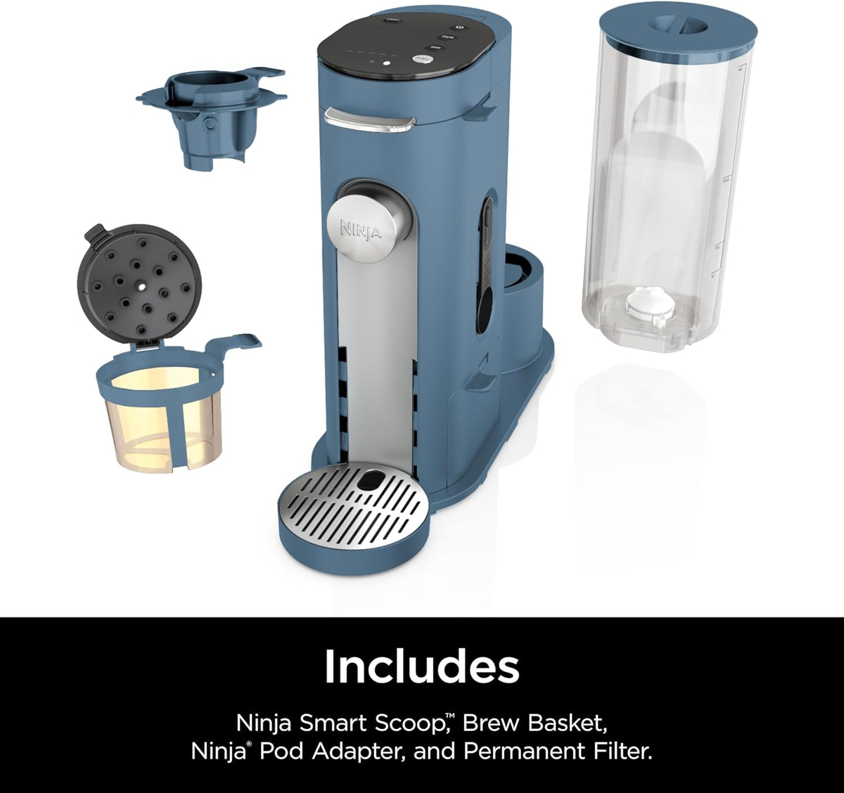 Ninja Pods & Grounds Iced Coffee Maker, K-Cup Pod Compatible, Blue, PB041BL | Single-Serve, Brews Grounds, Compact Design, 56-oz. Reservoir, 6-oz. Cup to 24-oz. Travel Mug Brew Sizes