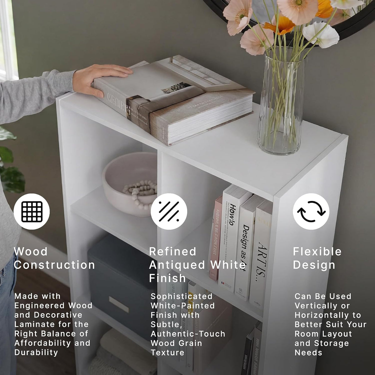 Signature Design by Ashley 8 Cube Organizer Bookcase, White | Durable engineered wood with white laminate, Contemporary styling for bedroom or living room storage, Onita Series