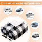Westinghouse Heated Car Blanket, Grey Buffalo Plaid, 59x43