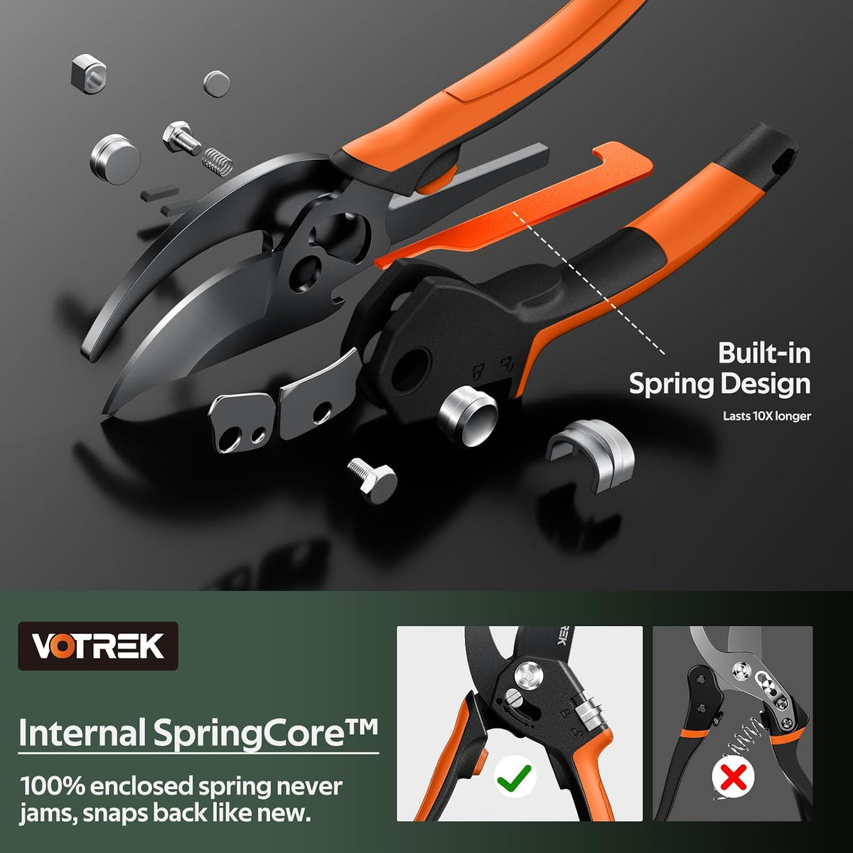 8.5" Garden Secateurs for Weak Hands, Professional Bypass Pruner