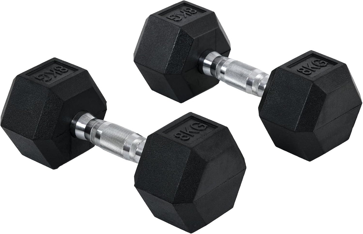 HOMCOM 2x4kg/2x5kg/2x6kg/2x8kg/2x10kg Rubber Hex Dumbbell Set Anti-Rolling Free Weights Dumbbells Pair with Knurled Grip for Home Gym Strength Training Exercise