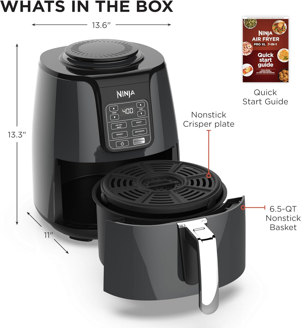 Ninja Air Fryer, 4 Qt Capacity, 4-in-1 Crisp, Roast, Reheat, and Dehydrate, Dishwasher Safe Parts, 105°F-400°F, 1550 Watt, Grey, AF101 | Crisps, roasts, reheats, dehydrates, 1550W, High-gloss finish, Fits 2 lbs fries, Dishwasher-safe