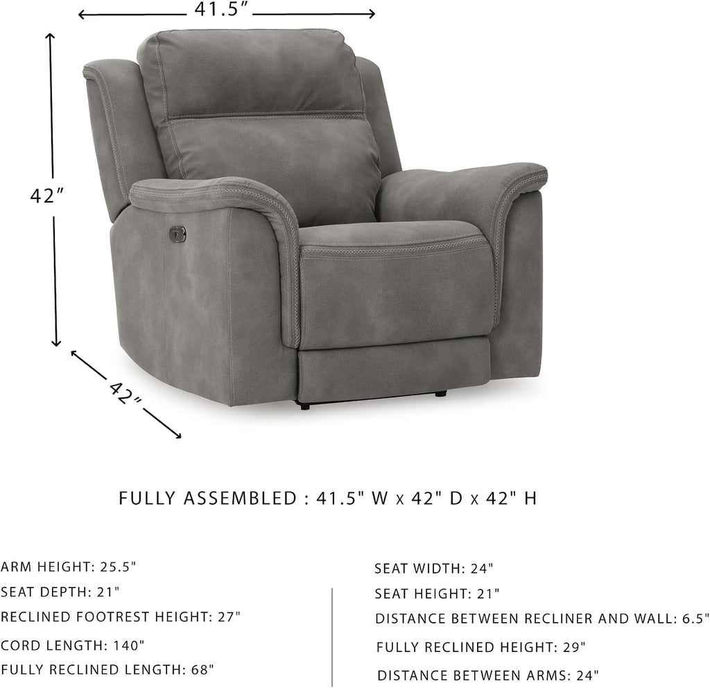 Signature Design by Ashley Power Recliner, Slate Zero Wall | Water-resistant faux leather, Zero-gravity power recline, Zero-draw USB port, Next-Gen Durapella Series