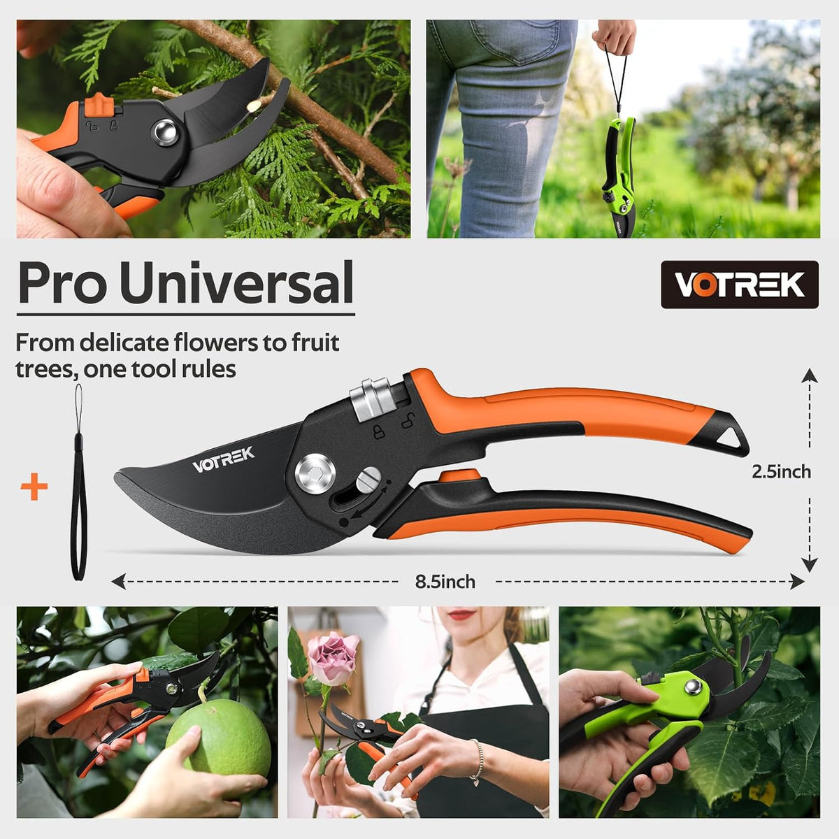 8.5" Garden Secateurs for Weak Hands, Professional Bypass Pruner