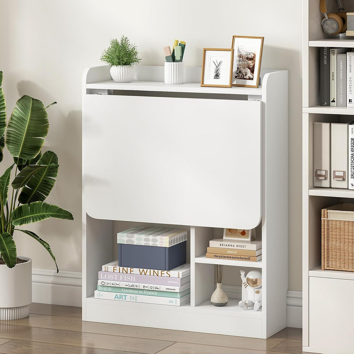 Wall Mounted Table Folding Desk,Drop Leaf Floating Table w/4 Storage Shelve