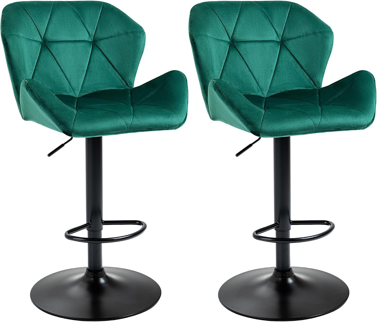HOMCOM Bar Stools Luxurious Velvet-Touch Footrest Swivel Set Of 2 Green