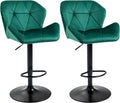 HOMCOM Bar Stools Luxurious Velvet-Touch Footrest Swivel Set Of 2 Green