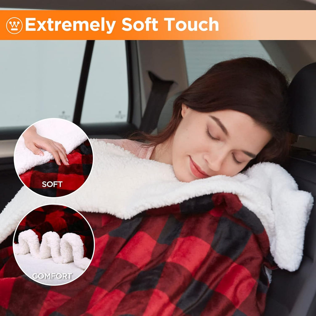 Westinghouse Heated Car Blanket, Red Buffalo Plaid, 59" x 43”