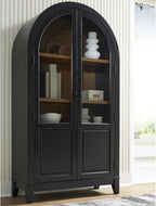 Signature Design by Ashley Tall Arched Display Cabinet, Black/Natural | Tall display console with tempered glass doors and 3 spacious shelves, Easy 15-minute assembly, Dagandale