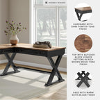 Signature Design by Ashley 2-Piece L-Shaped Corner Desk, Black/Brown | Hardwood solids, Mango wood veneer and MDF substrates, Modern farmhouse style, Dovetail drawers, Wildenauer Series