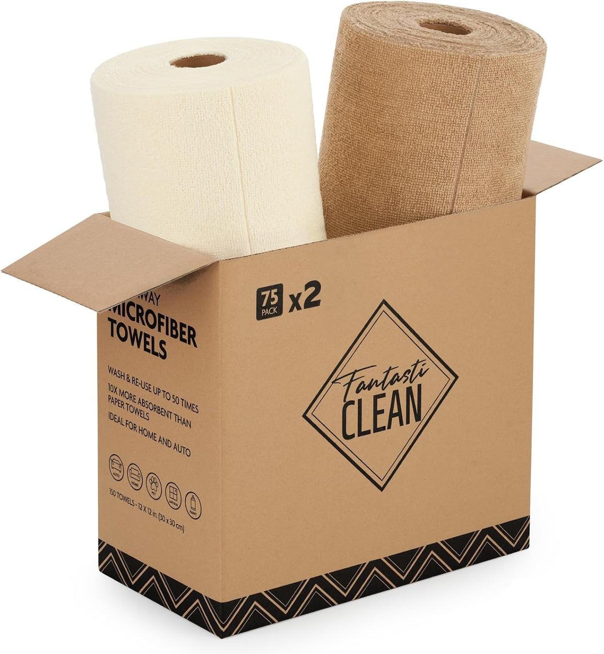 Fantasticlean Microfiber Cleaning Cloth Roll -75 Pack, 12" x 12" (Pink)