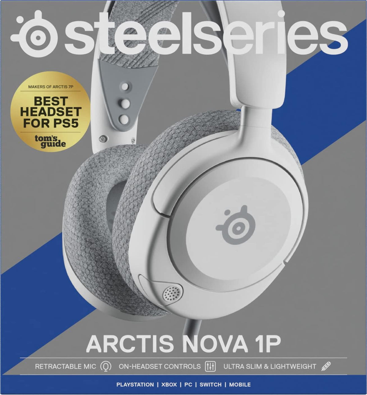 SteelSeries Arctis Nova 1P for PlayStation - PS5 Gaming Headset - Hi-Fi Drivers - 360° Spatial Audio - AirWeave Memory Foam Ear Cushions - Lightweight - Also compatible with PC, Xbox - White