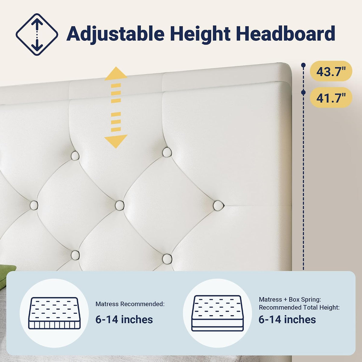 Allewie Queen Size Storage Bed Frame with 4 Underbed Drawers, Upholstered Platform Bed with Adjustable Headboard, Diamond Button Tufted, Easy Assembly, Noise-Free, No Box Spring Needed, White