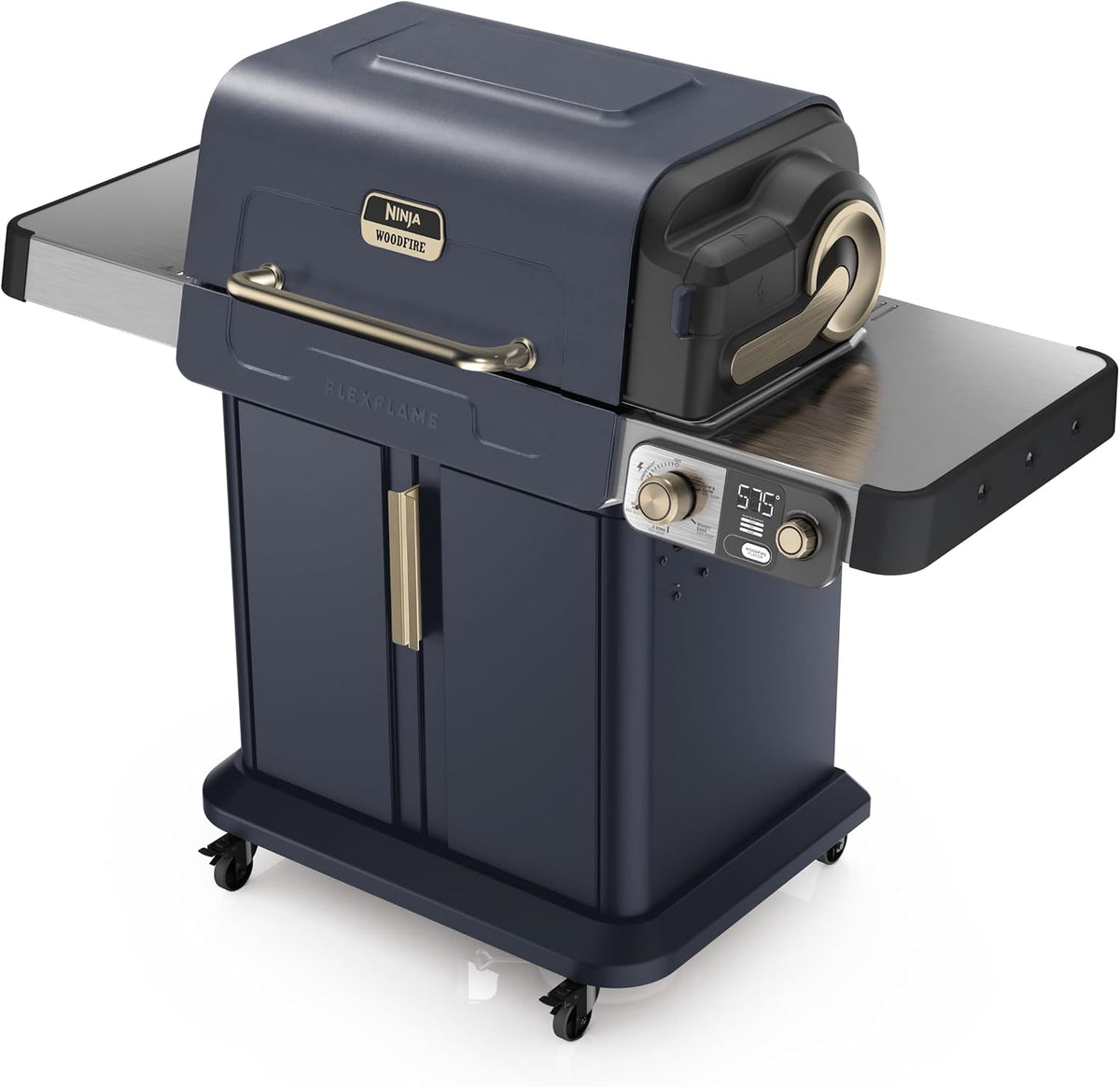 Ninja FlexFlame Grill & Smoker, Electric & Propane, 5-in-1, Blue, PG301BL | Ninja FlexFlame is a 5-in-1 grill, smoker & griddle with precise 200-600°F control, fitting 3 chickens or 4 rib racks