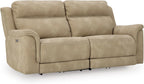 Signature Design by Ashley Power Reclining Sofa, Living Room Couch, Sand | Sand spill-resistant easy-to-clean water-resistant performance fabric, Power headrest, Zero-draw USB, Next-Gen Durapella