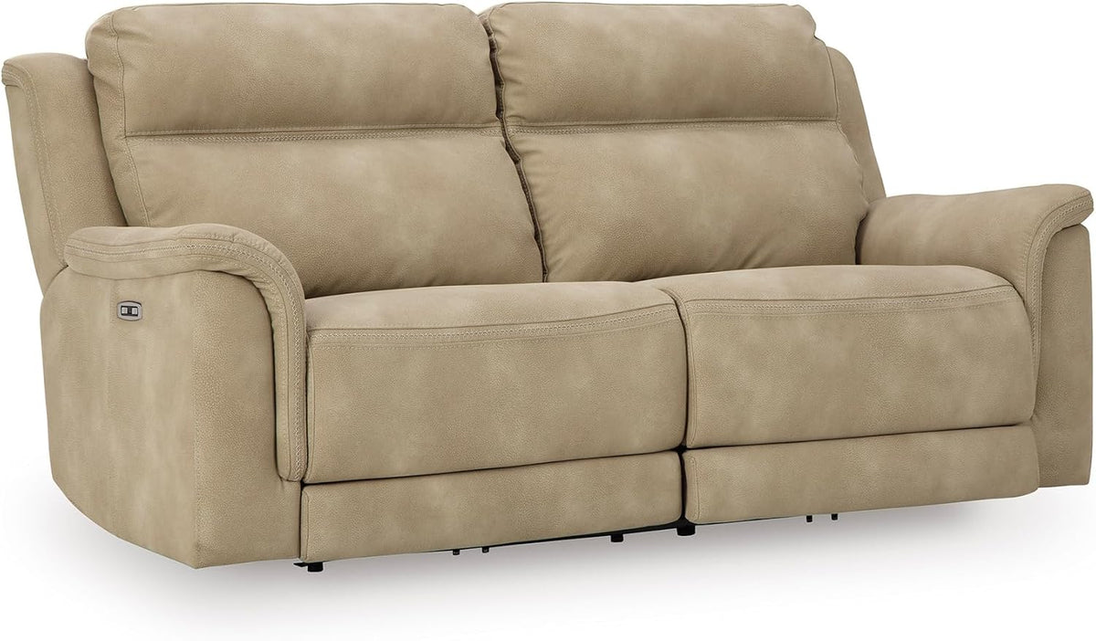 Signature Design by Ashley Power Reclining Sofa, Living Room Couch, Sand | Sand spill-resistant easy-to-clean water-resistant performance fabric, Power headrest, Zero-draw USB, Next-Gen Durapella