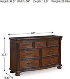 Signature Design by Ashley 7-Drawer Wood Bedroom Dresser, Wide Chest, Brown | Felt-lined top drawers for delicate protection, Sturdy 205 lb frame for master bedroom storage, Lavinton Series