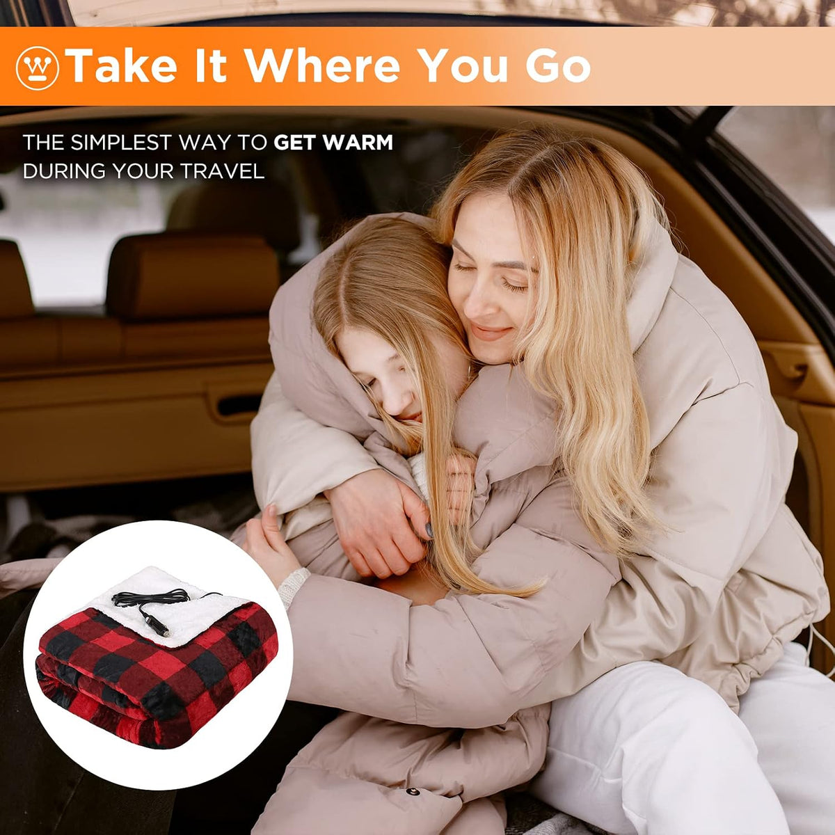 Westinghouse Heated Car Blanket, Red Buffalo Plaid, 59" x 43”