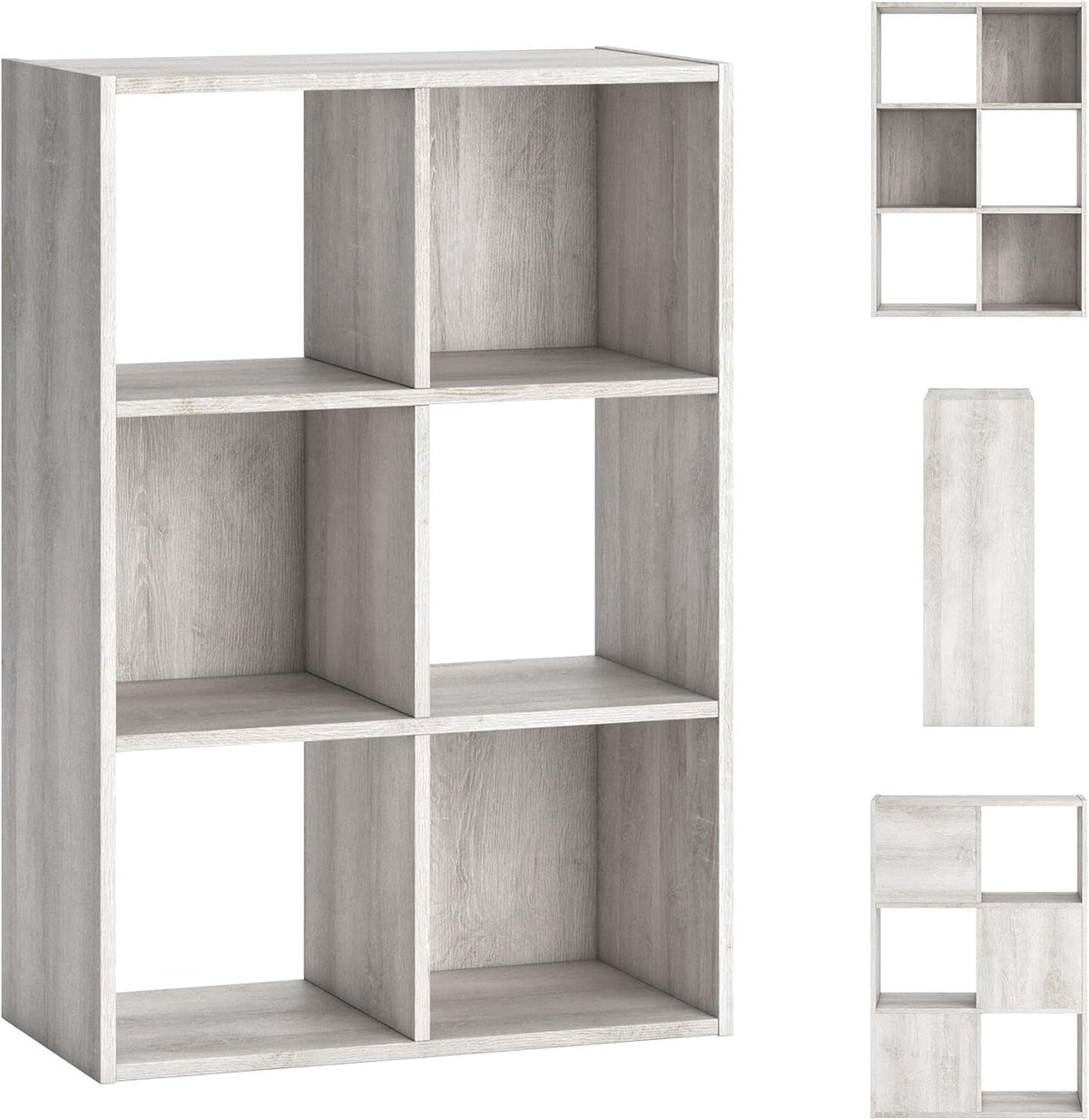 Signature Design by Ashley 6 Cube Storage Organizer Bookshelf, Whitewash | Engineered wood bookcase, Textured whitewash finish, Dual-orientation design, 20-minute assembly, Bedroom use, Paxberry