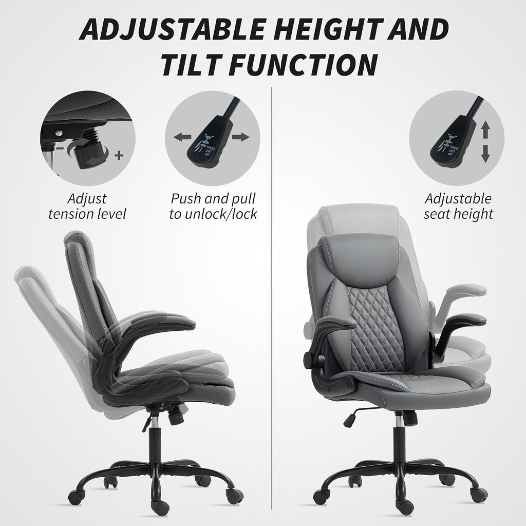 HOMCOM Executive Office Chair with Flip-Up Armrests for Home Charcoal Grey