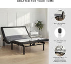 Signature Design by Ashley Adjustable Bed Frame Full Size with Audio | Sturdy metal adjustable bed with lumbar support, Built-in massage and wireless speakers, Charcoal gray upholstery