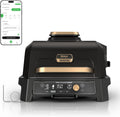 Ninja Woodfire ProConnect Premium XL Outdoor Grill & Smoker, Black & Gold | Ninja Woodfire ProConnect 7-in-1 Grill has 180 sq in of space, and an app-connected thermometer for foolproof BBQ smoking