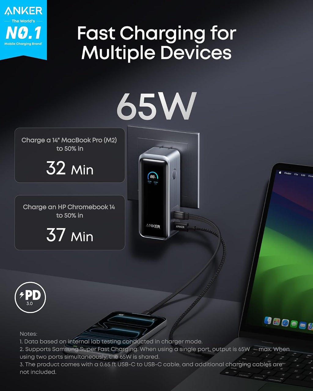 Anker Prime Power Bank, 9,600mAh 65W, Built-in AC Plug