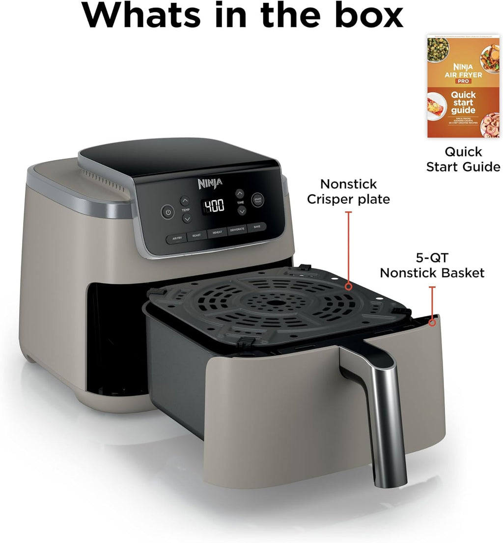 Ninja Air Fryer Pro, 5 Qt, 5-in-1, Stone, AF142SD | Air fry, bake, roast, reheat, dehydrate, 1750W, 400F max, Fits 4 lbs fries, Dishwasher-safe